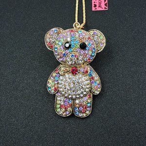 NEW Betsey Johnson Multi Color Teddy Bear Sweater Necklace
